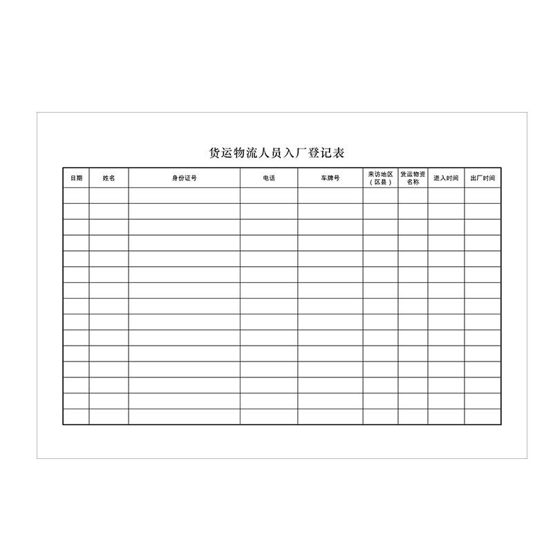 Rongxiang freight logistics personnel factory entry registration form 210*290mm 100 sheets/book content customization