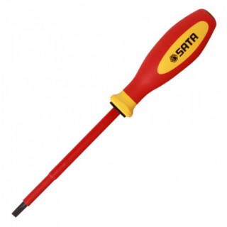 Shida Slotted Insulated Screwdriver, professional-grade two-color handle 61313 Specification: 4X100mm; Type: Slotted Insulated Screwdriver; Specification: 4; Material: Cr.v-Mo Chromium Vanadium Molybdenum Alloy Steel; Blade Length: 100mm;