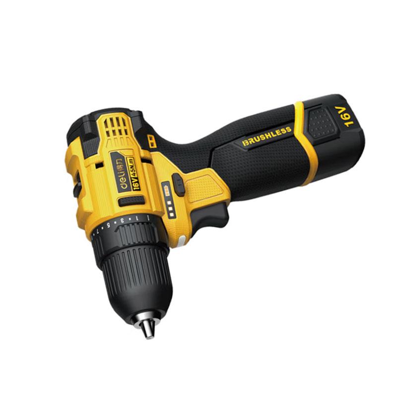 Powerful tool Brushless lithium electric drill DL-DZ16-W1D2 Drilling range: Steel plate drilling Battery capacity: 0-2Ah (inclusive) Power supply mode: AC Whether with carbon brush: Without carbon brush Rated voltage: 13-20V